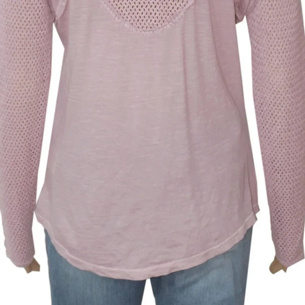Free People Solar Eclipse Top We The Free Mesh Long Sleeve Mauve XL